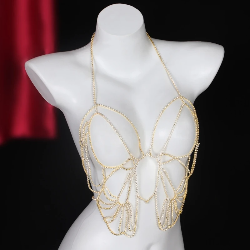 Fashionable Body Chain Necklace Crystal Bra Chain Jewelry Women Beachwear Ornament Beach Pool Parties Accessory