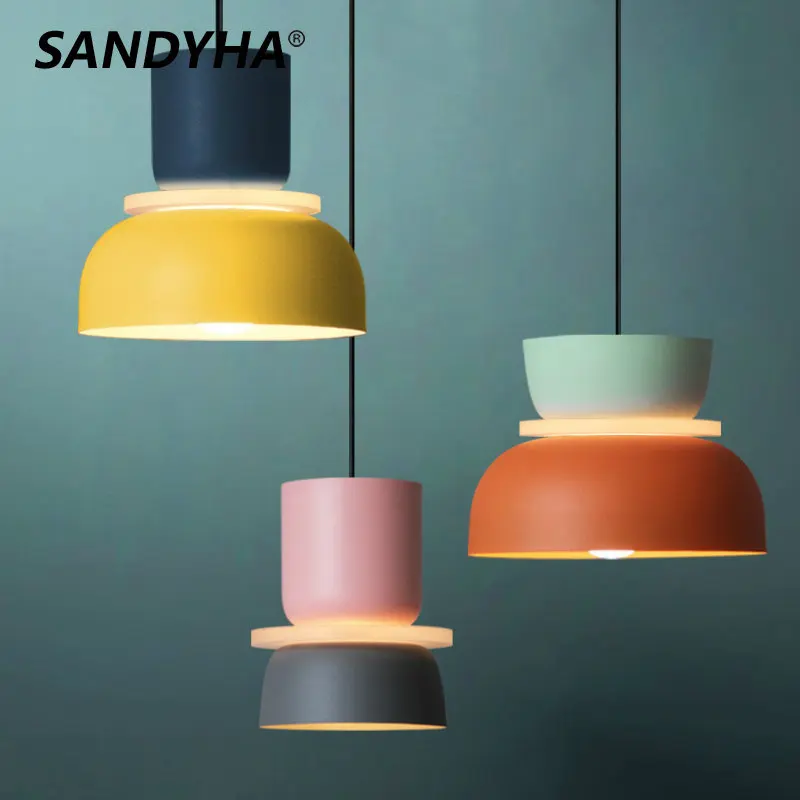 

SANDYHA Modern Macaron Pendant Lamp Led Hanging Suspension Living Study Bar Dining Room Bedside Bedroom Lighting Decor Furniture