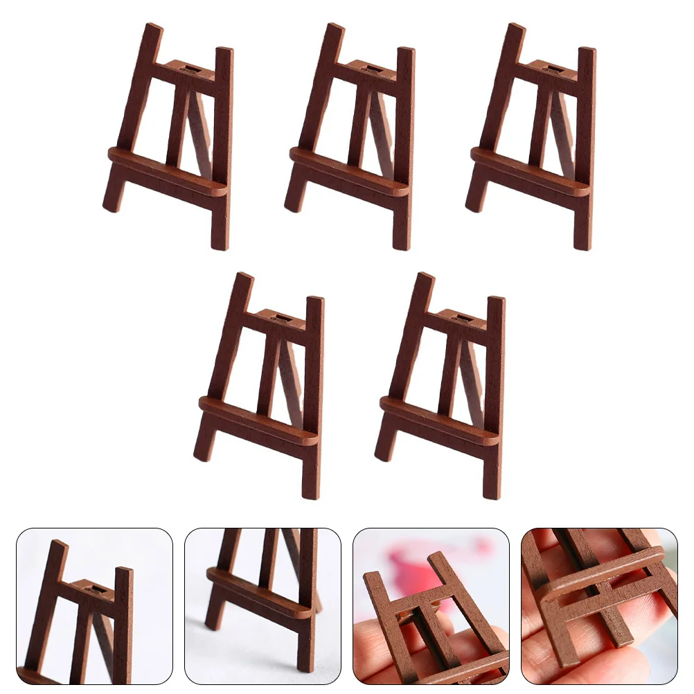 House Wooden Easel Model Miniature Wood Easel Miniature Scene Accessories 5 Pcs