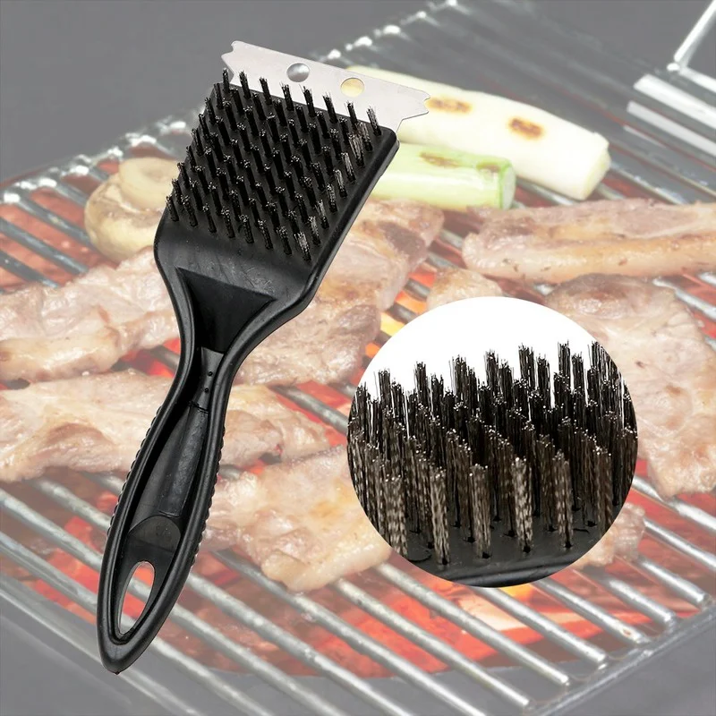 2Pcs Non-stick Barbecue Grill BBQ Brush Stainless Steel Wire Bristles Cleaning Brushes with Handle Durable Cooking BBQ Tools