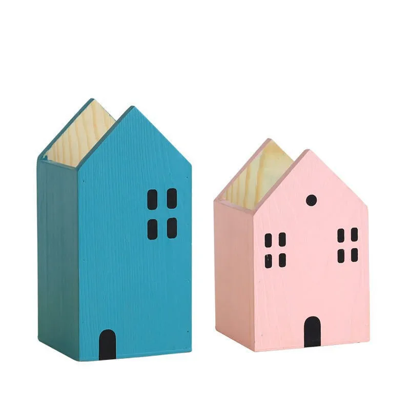 Pencil Case Desk Organizer Storage Organizer Pen Pouch Wooden House Pen Holder for Home Office
