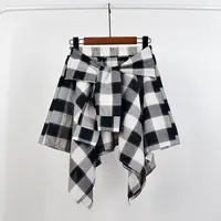 Summer Casual Retro Irregular Women Skirt Bow-knot Elastic Waist Shirt Style Blue White Lattice Mini A-line Shortskirt Female - Image 3