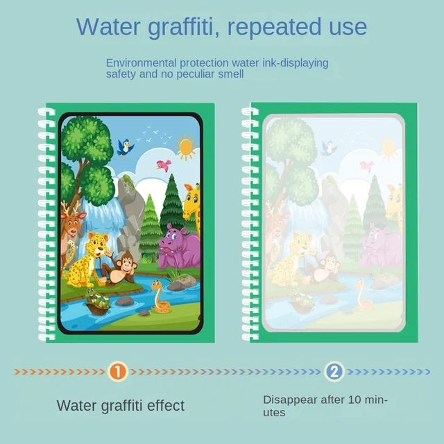 Children's Magic Water Drawing Book Montessori Reusable Coloring Book, Sensory Early Educational Learning Painting Toys for Kids 3