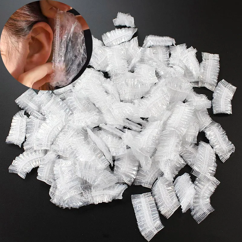 100pcs disposable ear cover waterproof ear protector for hair dyeing bath shower earmuffs caps hairdressers barber accessories 100PCS/50pair Disposable Waterproof Ear Cover Hairdressing Earmuffs Elastic Ear Sleeve Bath Shower Dying Hair Ear Protector