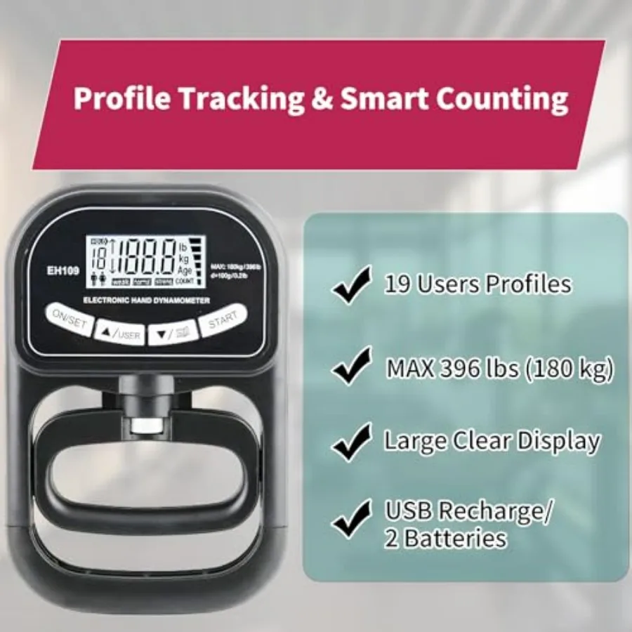 Grip Strength Tester Trainer Set-Electronic Hand Dynamometer of 396lbs ＆ Solid Metal Grip Strengthener -Adjustable Resistance of