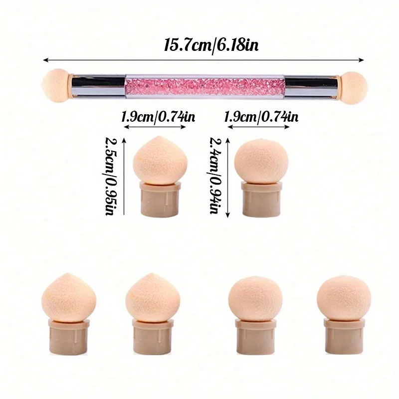 Double-ended Gradient Shading Pen Dotting Brush Sponge Head Rhinestone Handle Nail Art Brush Nail Art Painting Manicure Tools 4
