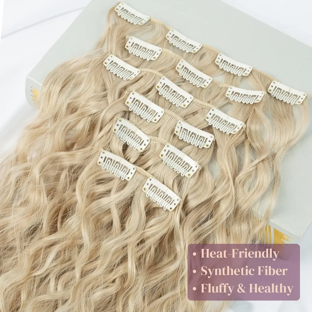 Clip In Hair Extensions 24 Inch 6PCS Hair Extensions Long Mermaid Waves Wavy Full Head Synthetic Clip On Hairpiece For Women