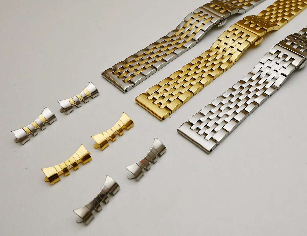 Elegant Polished Silver & Gold Stainless Steel Watchband Bracelet