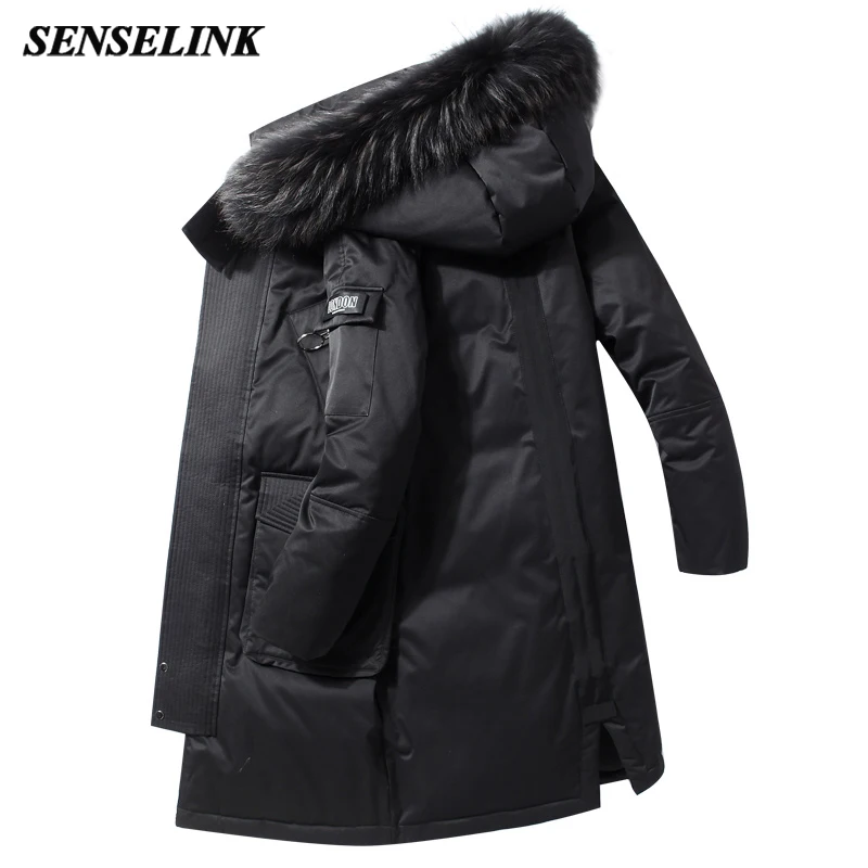 Men 2021 Winter New Length Warm Down Jacket Casual Hooded White Duck