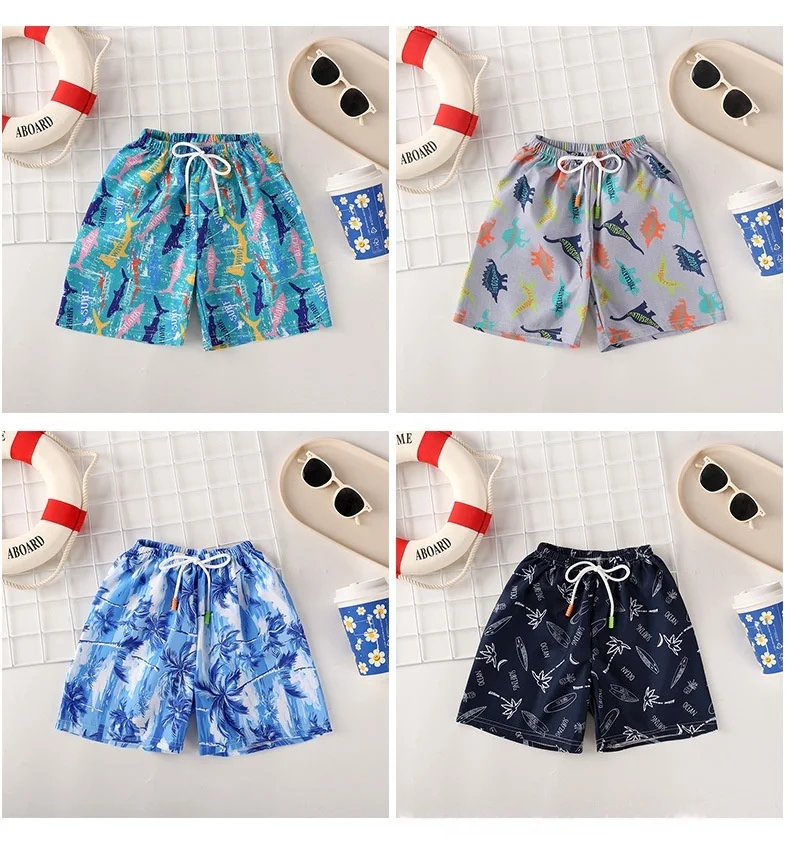 Kids Swim Trunks Summer Cartoon Prints Beach Shorts for Boys Vacation 1-8Y Children Quick Dry Pants Vacation Wear