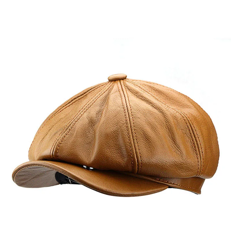 Winter Autumn Real Leather Newsboy Cap For Men British Style Artist Cap Outdoor Street Fashion Women Hat Leisure Beret Caps 4