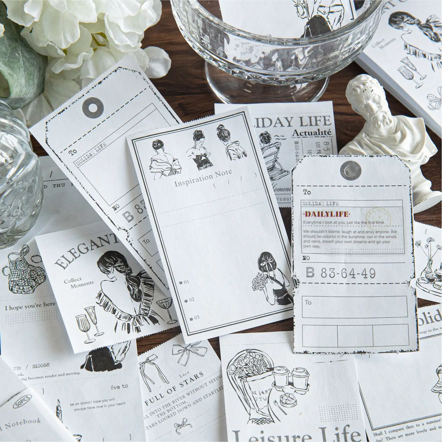 50pcs vintage long strip tickets tearable white kraft paper sticky notes notebook DIY handmade material scrapbook 4