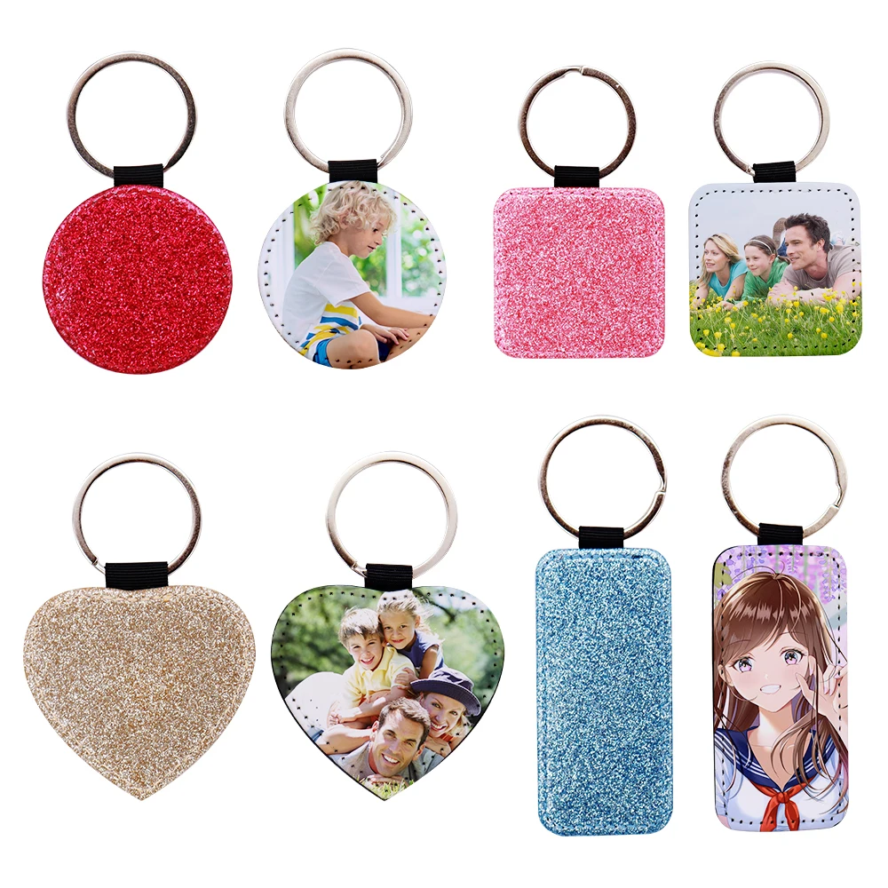 16 Pieces Sublimation Blanks Keychain PU Leather Keychain Heat