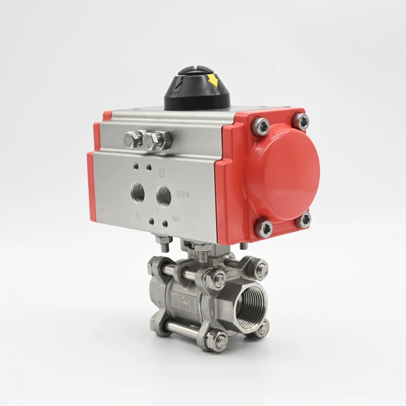 JTAIV Double Acting Stainless Steel Air Water oil Control 3PC Pneumatic threaded Ball Valve water valve with air valve