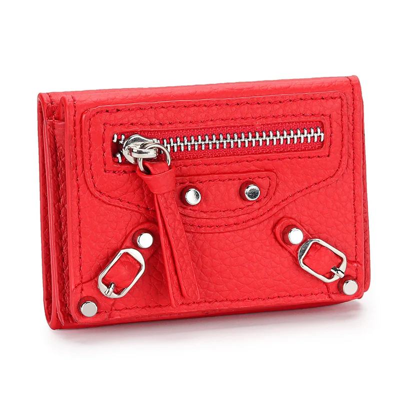 Elegant Genuine Leather Women's Motorcycle-Style Wallet with Fashionable Cactus Design and Magnetic Closure