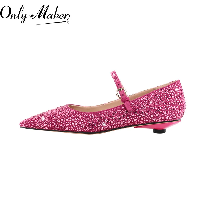 

Onlymake Women Pointed Toe Rhinestones Flats Mary Jane Strap Retro Elegant Big Size Daily Flats Pumps