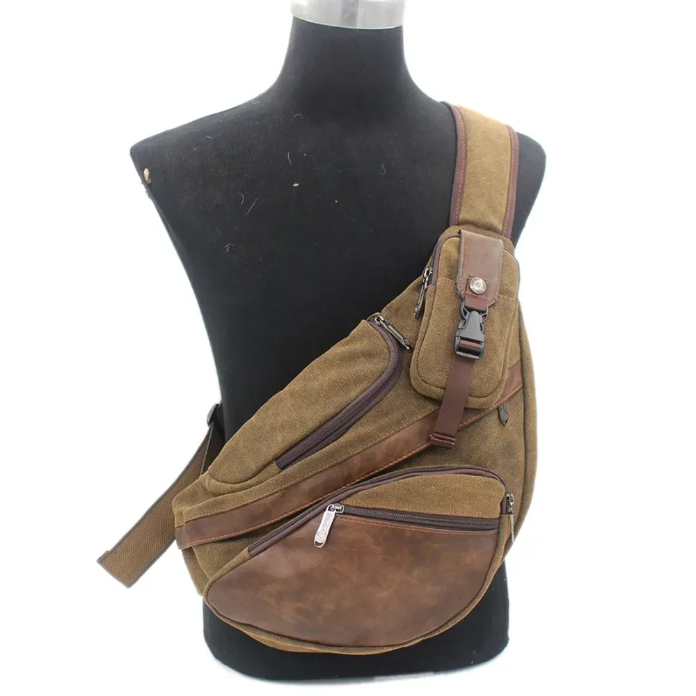 Men Canvas Sling Backpack Coffee Color