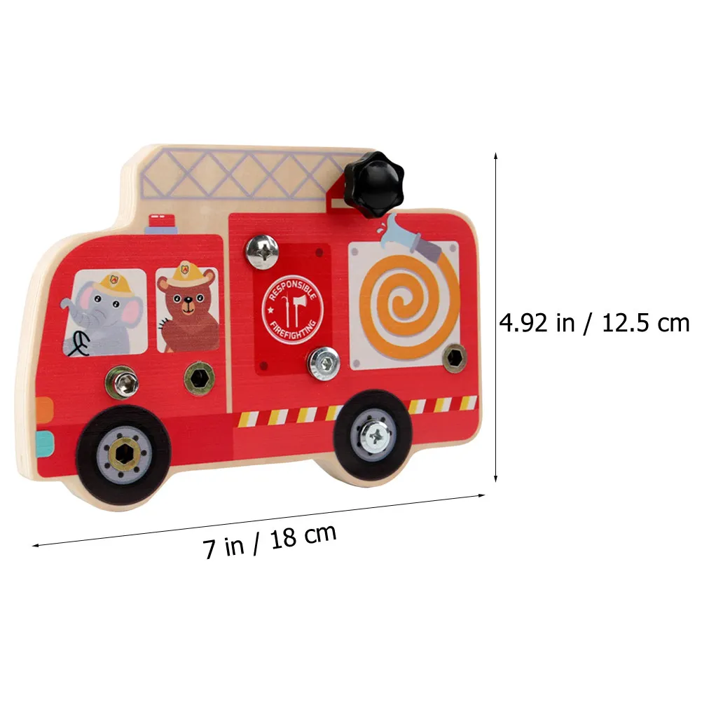 1 세트 나사 너트 인지 보드 나무 교육용 비지보드 어린이 조기 학습 놀이기구 소방차 모양 어린이 훈련용