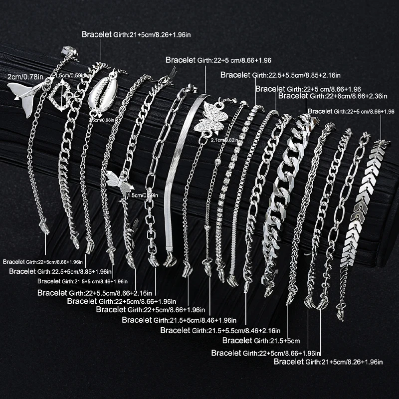 Ankle Chains Fashion Accessories 17 Pcs Gold Color Anklet Set with Butterfly,Heart,Shell Charms Foot Jewelry For Women Gift For Summer Vacations