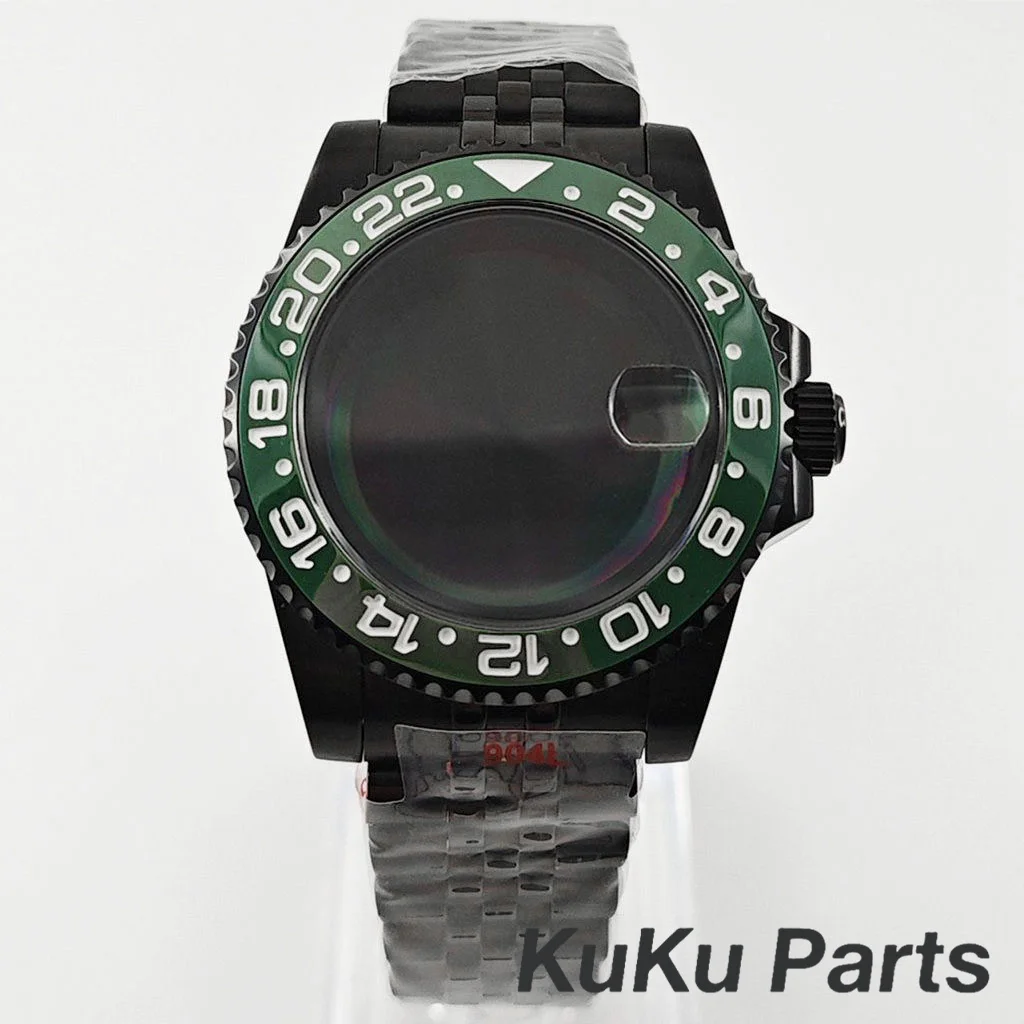 Black Purple GMT Bezel Watch Case with PVD Black Jubilee Bracelet and Sapphire Crystal