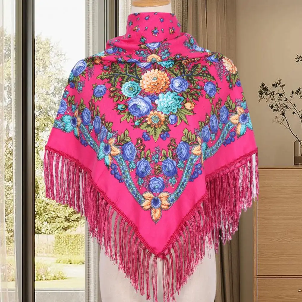 

Tassel Shawl Floral Print Shawl for Middle-aged Elderly Women Elegant Soft Warm Blanket Scarf with Fringe for Fall Winter Soft