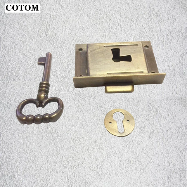 2 Pcs Bronze Cabinet Locks with Keys Lock Replacement for Antique Furniture