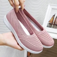 Women's Slip On Solid Color Shoes Summer Fashion Mesh Breathable Casual Shoes Walking Non Slip Platform Sandals Flats Loafers 2