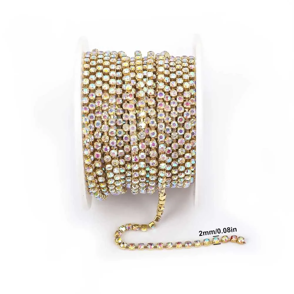 9m Crystal AB Rhinestone Cup Chain with Colorful Glass Bottom