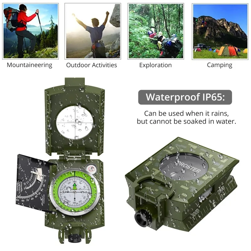 Professional Outdoor Camping Compass IP65 Waterproof Camouflage Aiming Inclinometer Compass Hunting Hiking Guide Tool 5