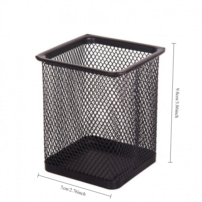 Elegant Iron Art Pen Holder Storage Box – Minimalist Square Desktop Organizer