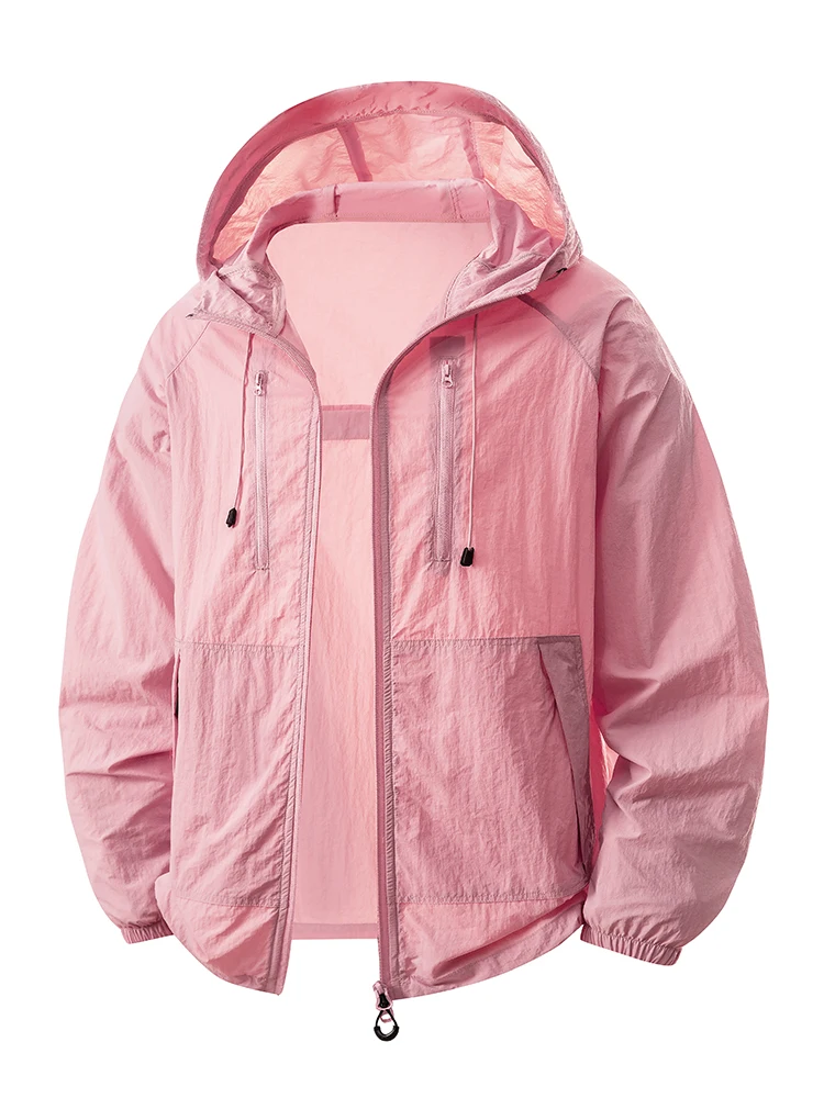 Women's Lightweight Hooded Summer Windbreaker Jacket with Sun Protection and Adjustable Drawstring