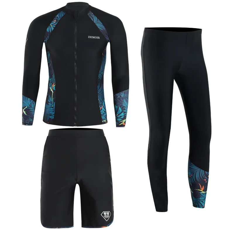 Long Sleeve Rash Guard Women 5 Pieces Swimsuit Surfing Pad Long Pant Couples Men 3 Piece Couple Zipper Swimwear Bathing Suits
