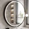 Round LED Illuminated Bathroom Mirror Hanging Wall Vanity Mirror Demister Dimmable Aluminum Fram HD Glass 2