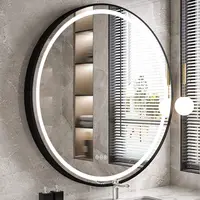 Round LED Illuminated Bathroom Mirror Hanging Wall Vanity Mirror Demister Dimmable Aluminum Fram HD Glass 2