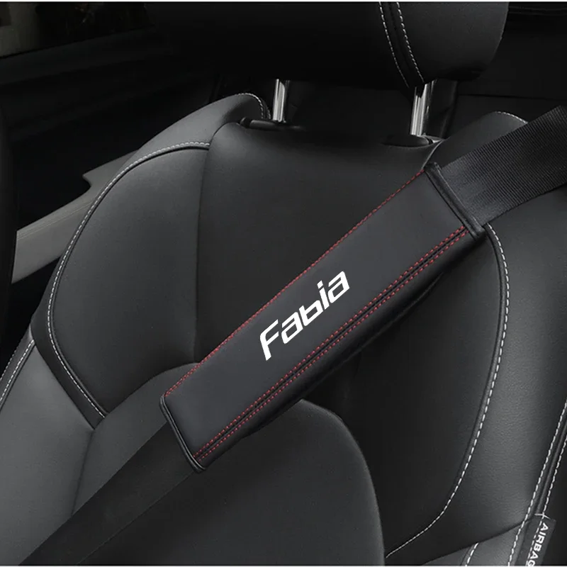 1pc Cowhide Car Interior Seat Belt Protector Cover Auto Accessories For Skoda Fabia