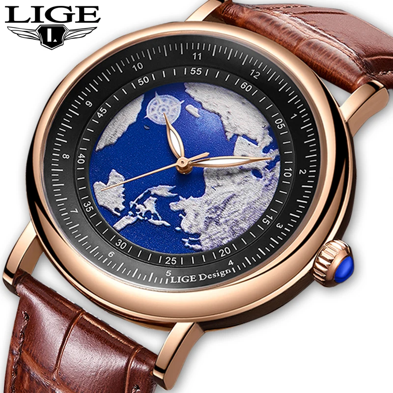 

LIGE Quartz Men Watches Leather Strap Male Wristwatches Top Luxury Brand Luminous Date Week Business Men's Clock Reloj Hombres