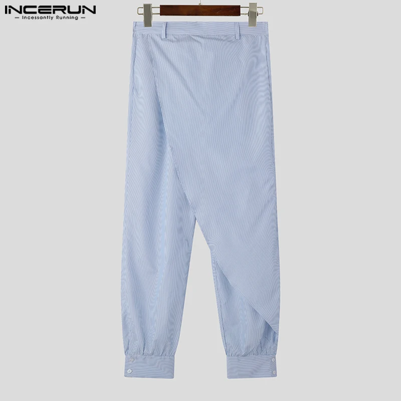 INCERUN 2024 American Style Trousers Men's Striped Patchwork Design Long Pants Leisure Street All-match Wide Leg Pantalons S-5XL
