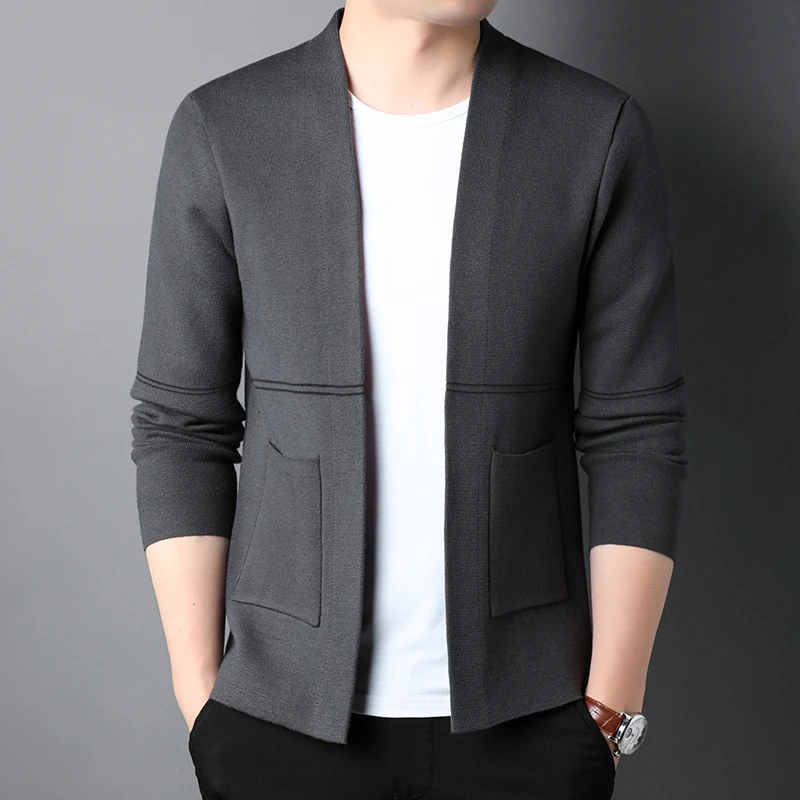 Top Grade New Autum Brand Fashion Winter Knit Japanese Street Wear Mens Cardigan Sweater Plain Casual Coats Jacket Men Clothing 4