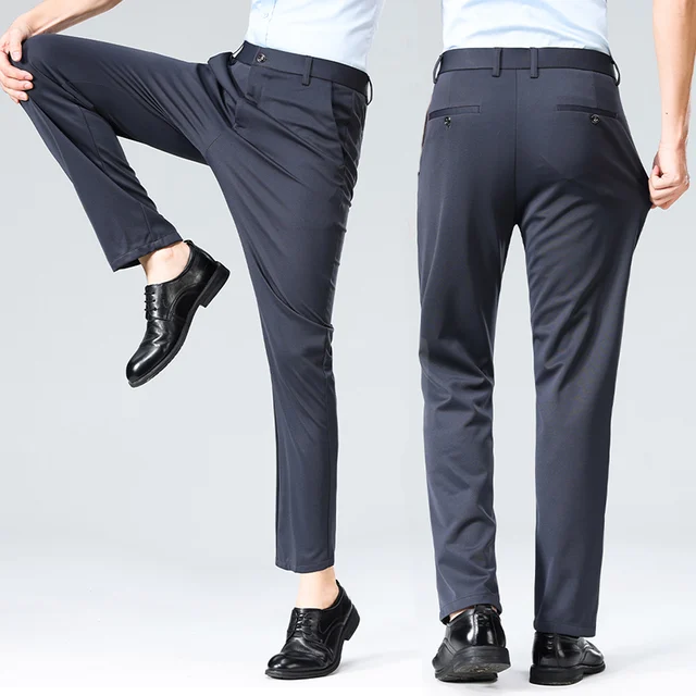 Pantalon d'été pour hommes, fin, droit, extensible, décontracté, sans Trace, sans repassage, tissu soyeux et frais, 29-42 1