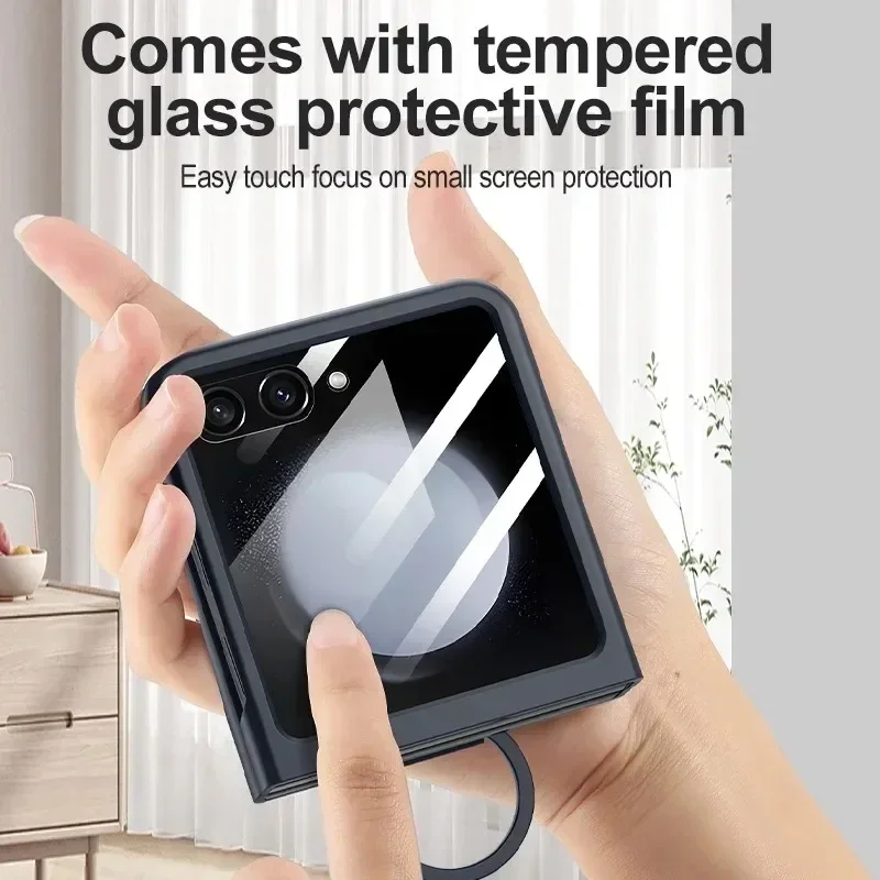 Liquid Silicone Original Ring Holder Case for Samsung Galaxy Zflip 6 Z Flip 5 6 Screen Glass Film 2in1 Shockproof Cover Z Flip 6_voghion.com