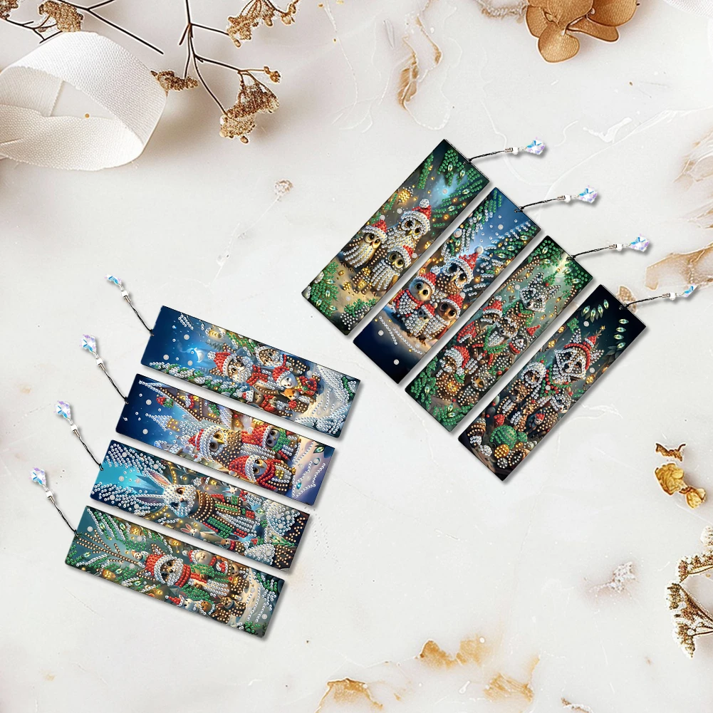 8Pcs Christmas Patterns DIY Diamond Painting Bookmark Irregular Shaped Diamonds for Readers Home Office Book Decor & Gift Idea