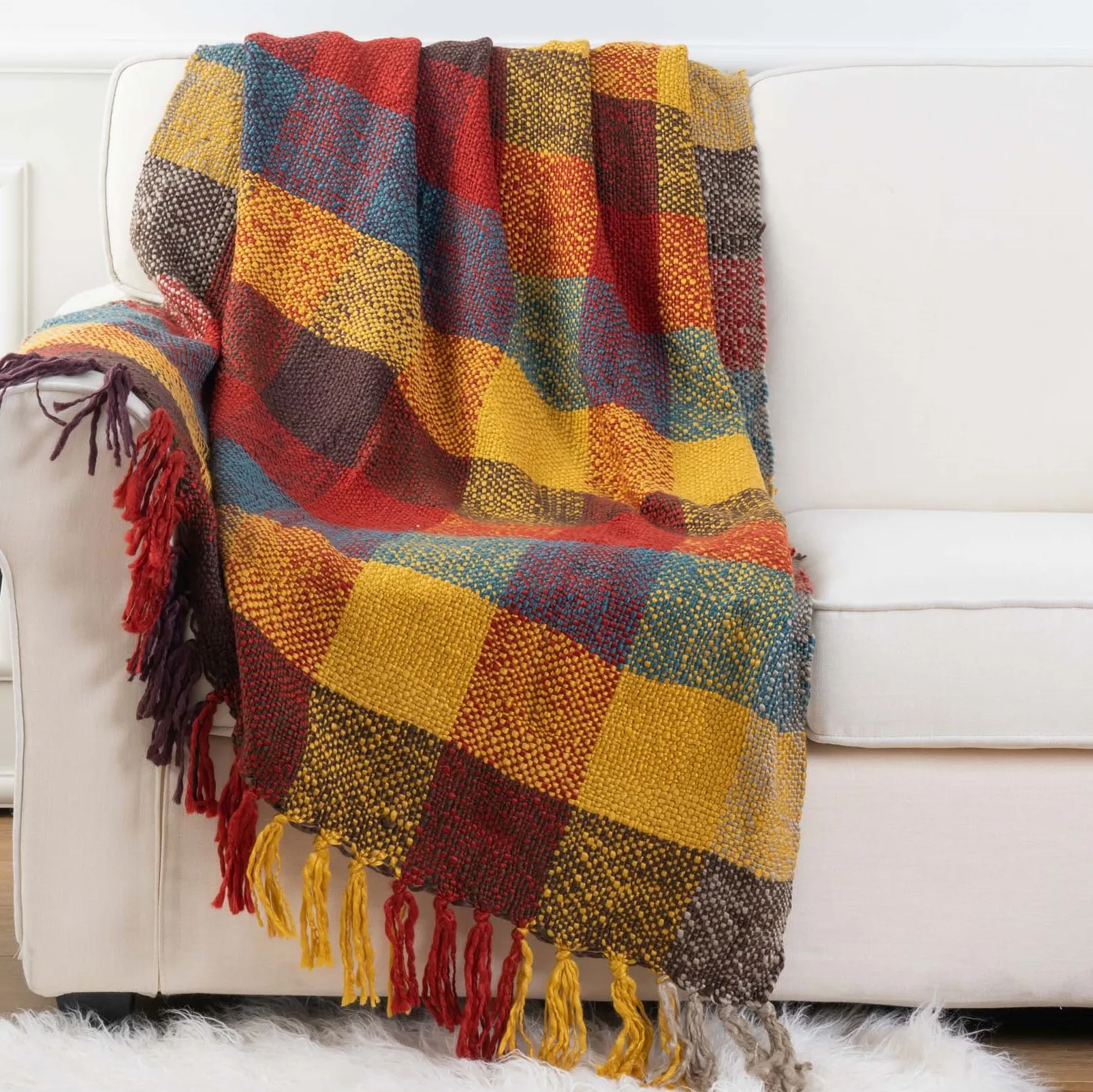 Battlio Plaid Throw Blanket Knitted Blanket Throws For Couch