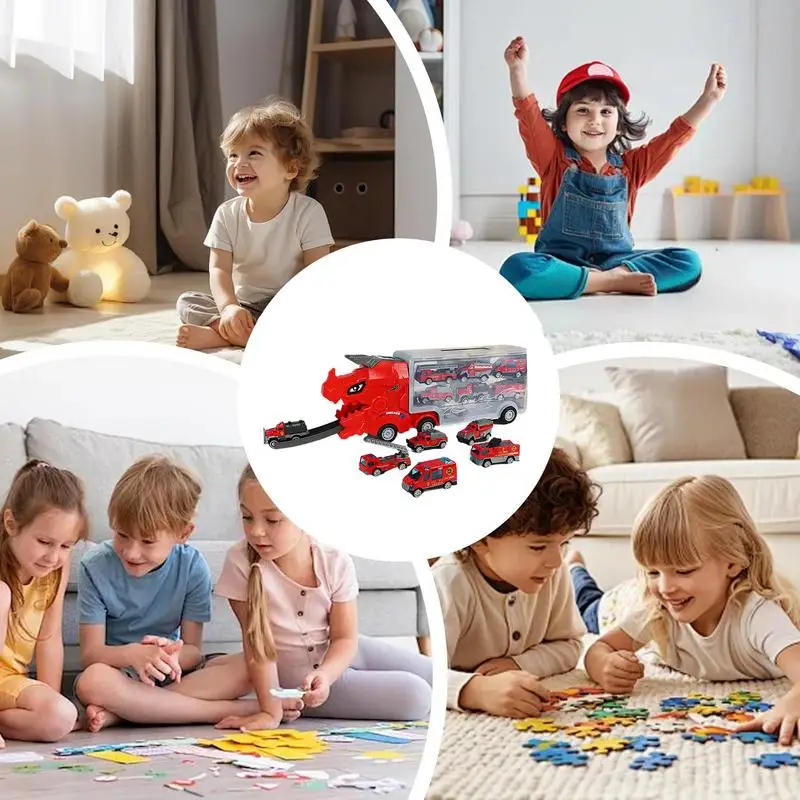 Dinosaur Car Carrier Truck Educational Transport Truck Car Toys With Ejection Race Track Mega Hauler Toy Fun KidsMotor Vehicle