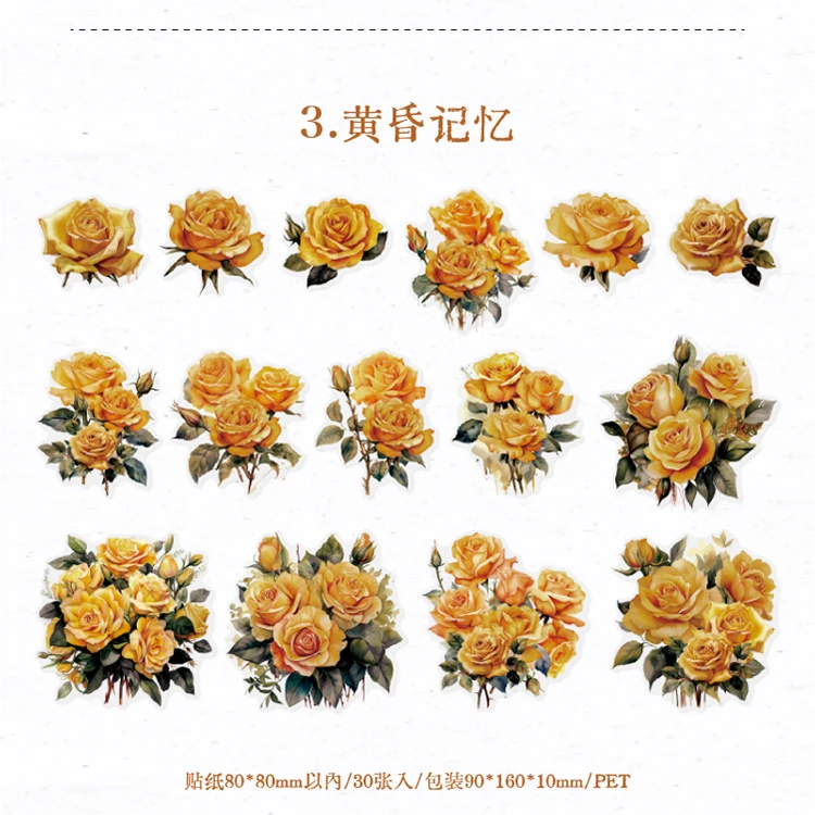 30 stücke das Abenteuer der Rosen Vintage Ins Blumen aufkleber dekorative Stick Labels Tagebuch Album handgemachtes Scrapbooking-Material – Detail 10