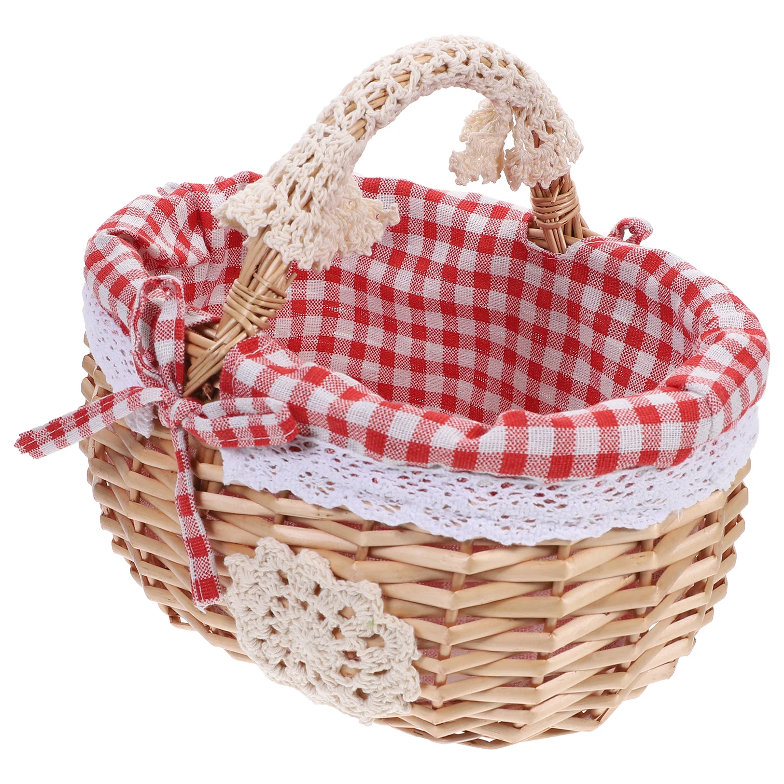 

English title: Picnic Basket Wicker Handle Gingham Liners Fruits Vegetable Egg Storage Gift Packing Gardening Camping Wedding
