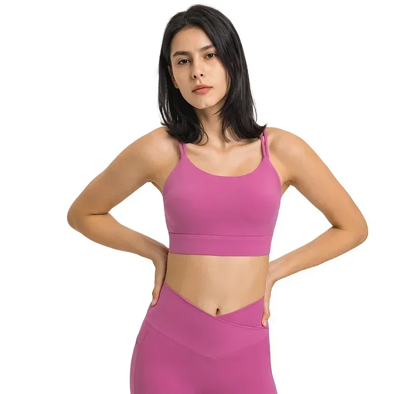 Lemon Women Cutout Push Up Gym Fitness Bras Cami Crop Tops Women Double Straps Nylon Workout Yoga Sports Bra with Removable Pads