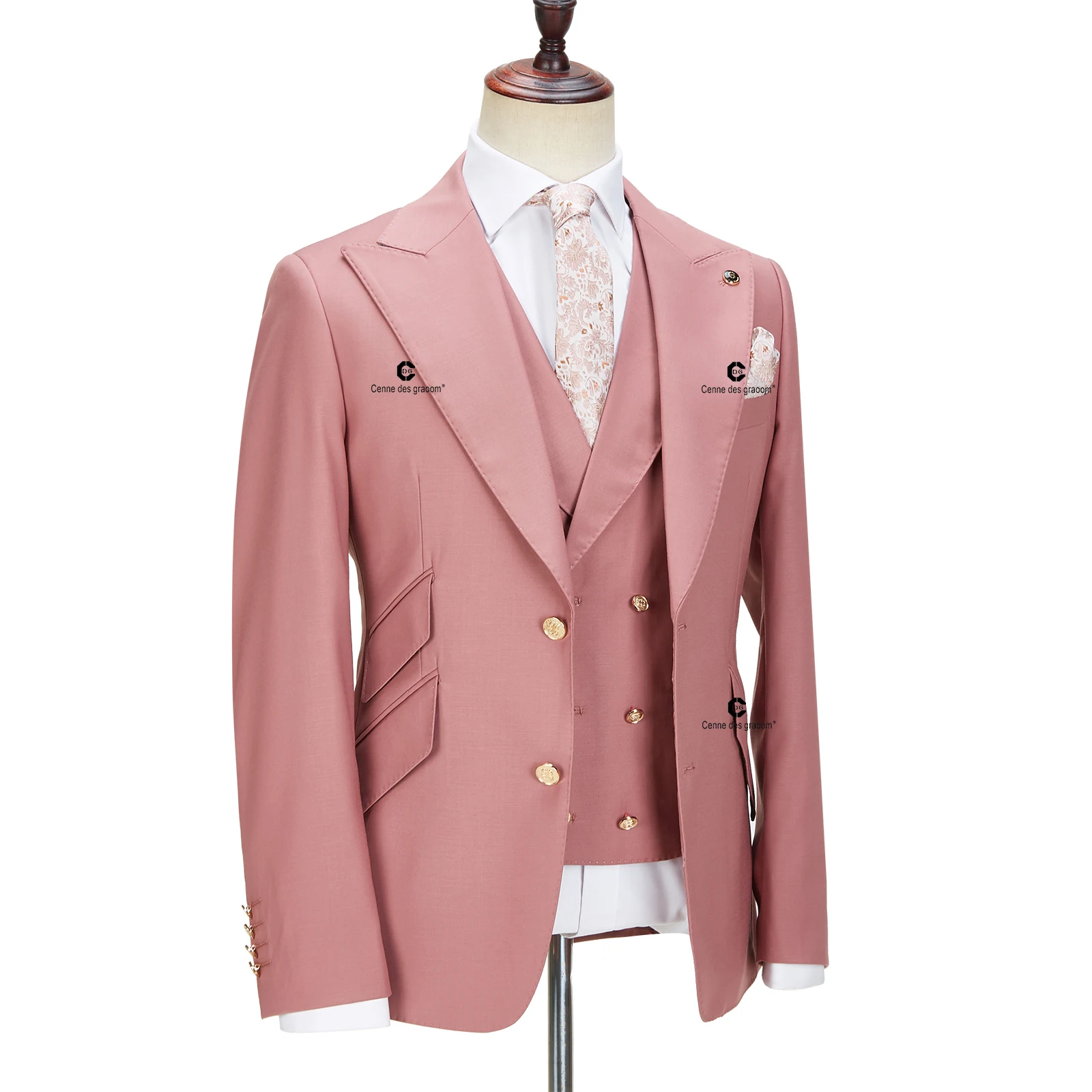 Cenne Des Graoom New Men Suits Slim Fit 3 pezzi Set Gold Button Solid Jacket Vest Pants abito elegante da sposa formale Casual 999