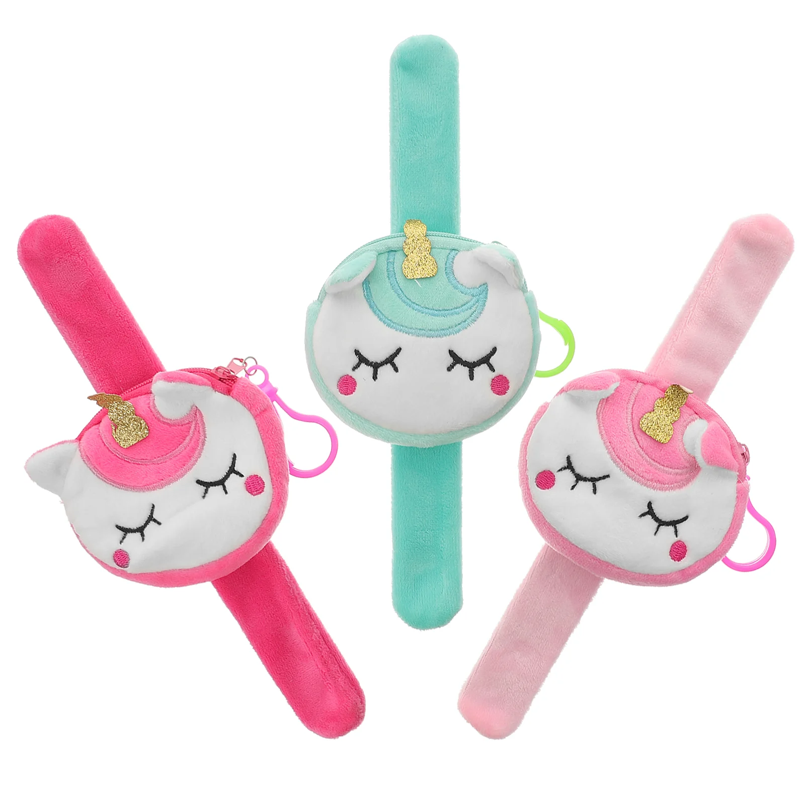 3 Pcs Coin Purse Slap Wristband Kids Bracelet Unicorn Shaped Bag Change Storage Bag Snap Bracelet Party Favors Holders