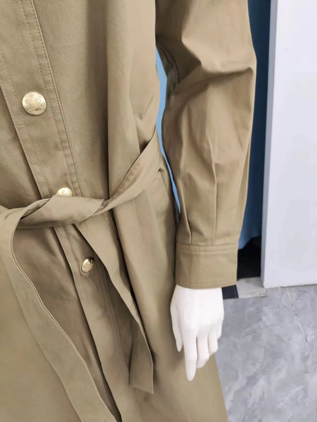 Fenggejiwo Women's Spring and Autumn Pure Cotton Belt Windbreaker Shirt Style Dress