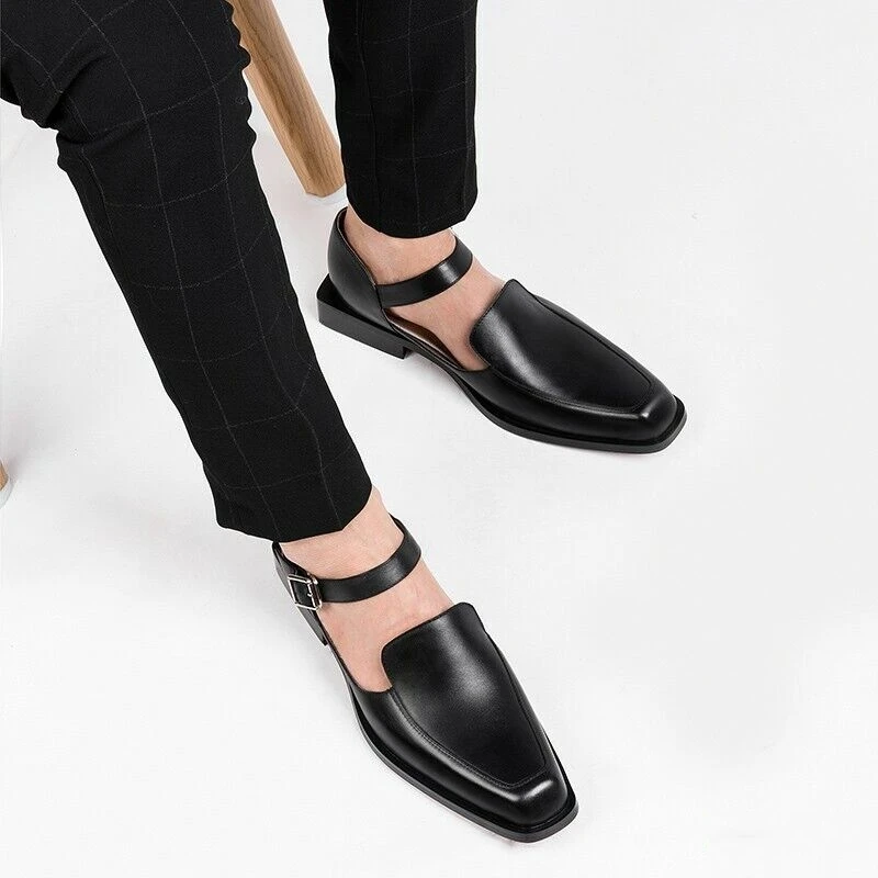 New Black Casual Business Men Shoes Buckle Strap Round Toe Sandals